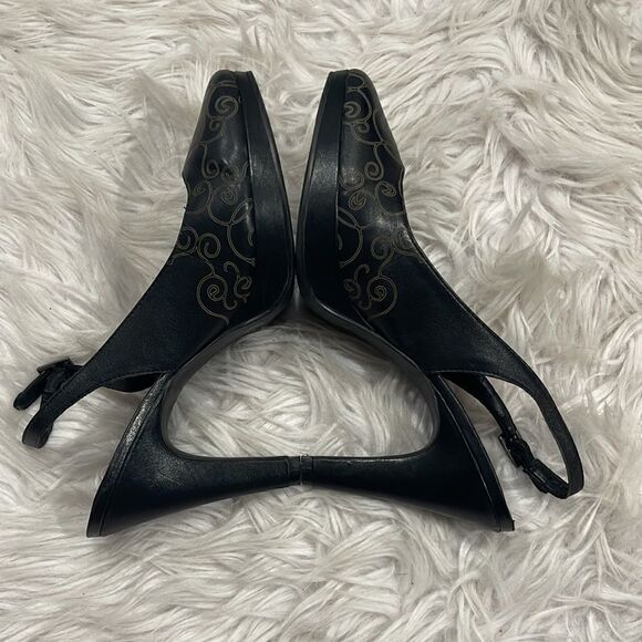 Gianni Bini Marlena Black Swirl Print Leather Slingback Heels Sz 9 - Picture 4 of 14